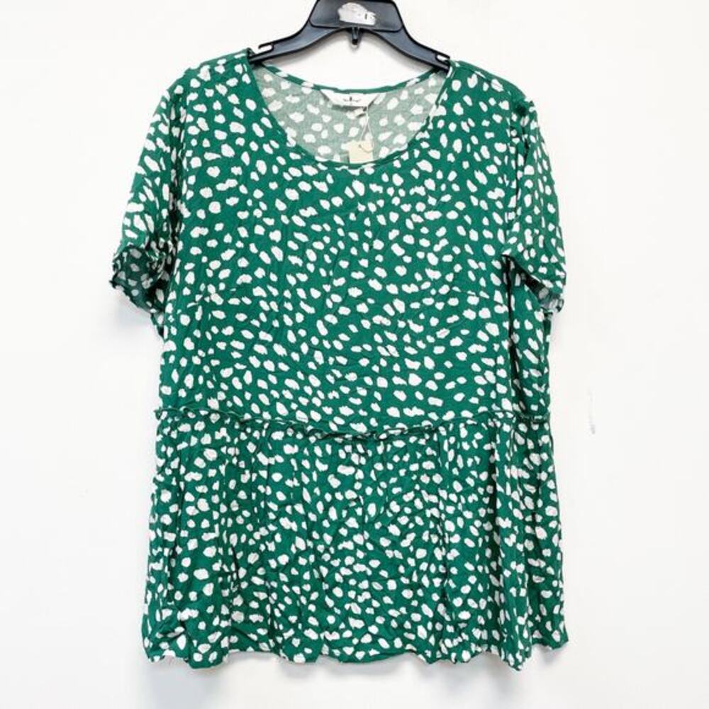 Agnes Orinda Women's Green Polka Dot‎ Short Sleeve Blouse Size 1X